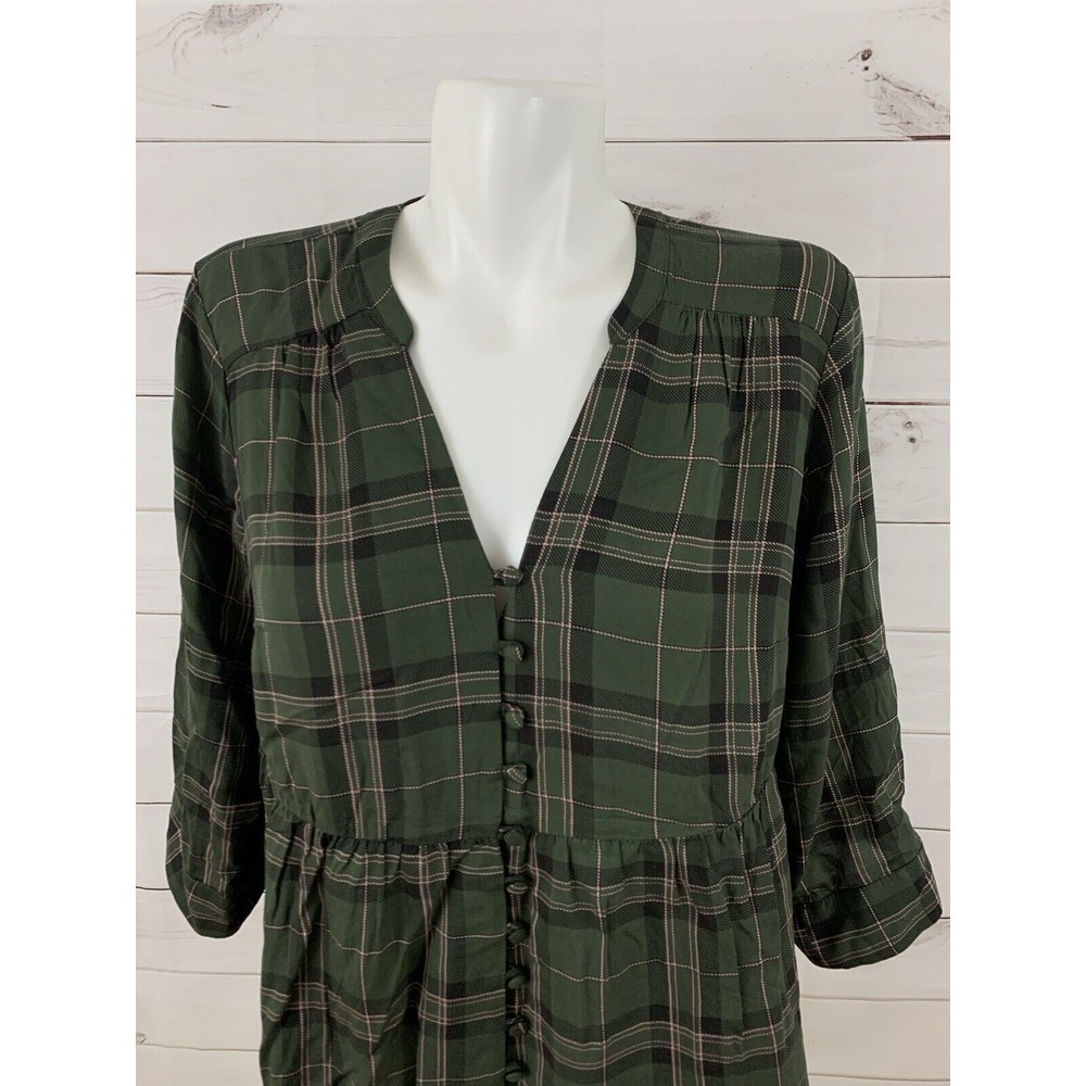 Torrid Womens 3/4 Sleeve Roll Tab Army Green Plaid Button Down Top Shirt Plus 00 - Picture 3 of 8